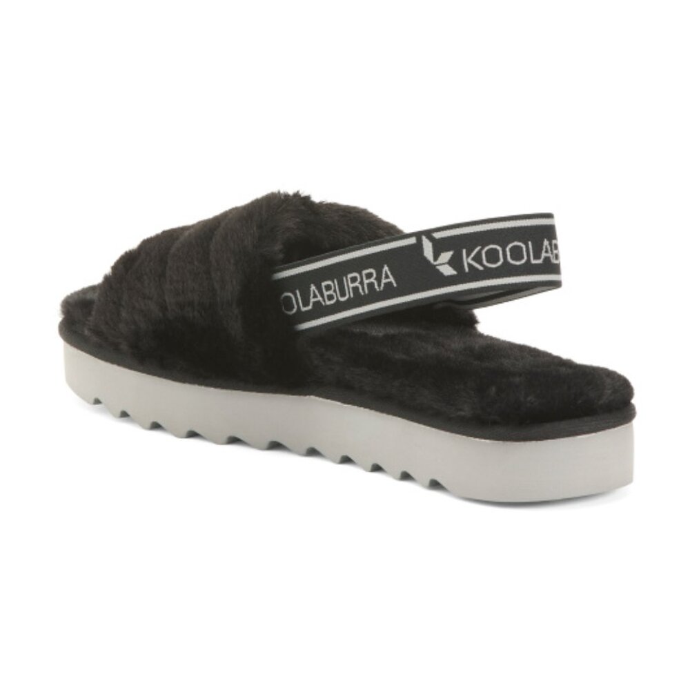 UGG KOOLABURRA Plush Slide Sandals Backstrap Black Faux Fur Slipper Size 6 - Picture 2 of 7